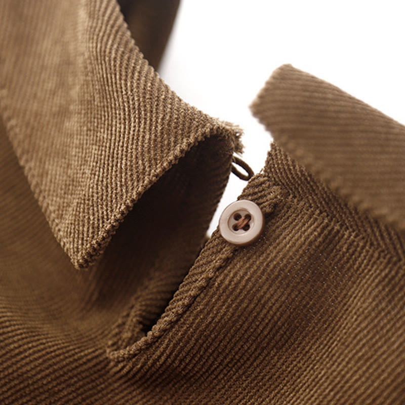 Robe midi en velours côtelé à manches longues, col Claudine et poches, ornée de boutons en forme de Buddha Stones - image 4