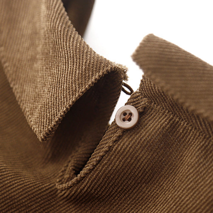 Robe midi en velours côtelé à manches longues, col Claudine et poches, ornée de boutons en forme de Buddha Stones - image 4