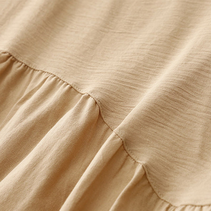 Robe midi en coton et lin à manches longues et revers uni avec poches Buddha Stones Spring - image 13