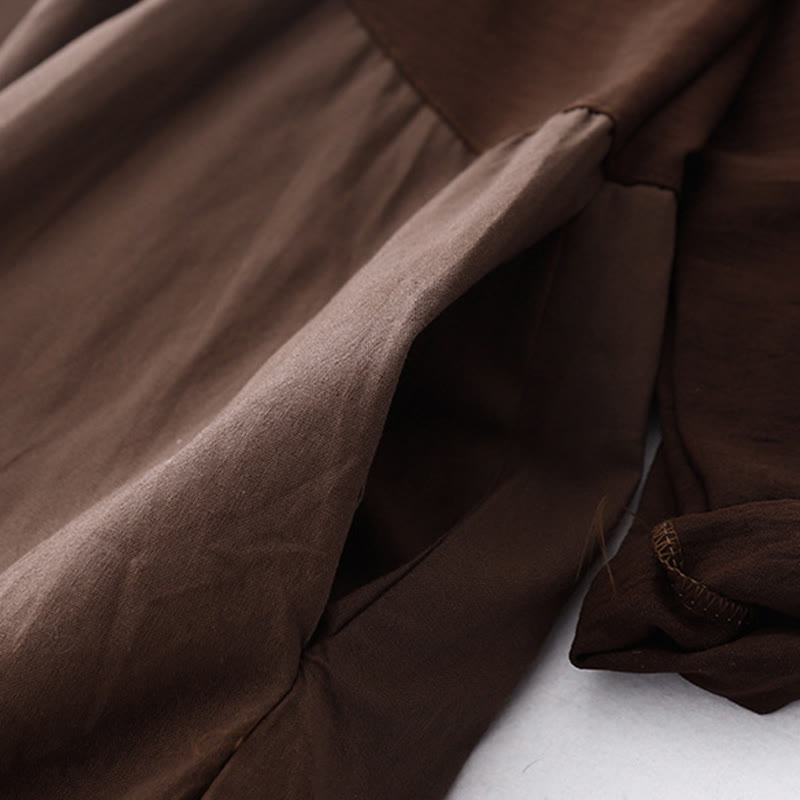 Robe midi à manches longues, col simple et poches, motif Buddha Stones, style printemps - image 3