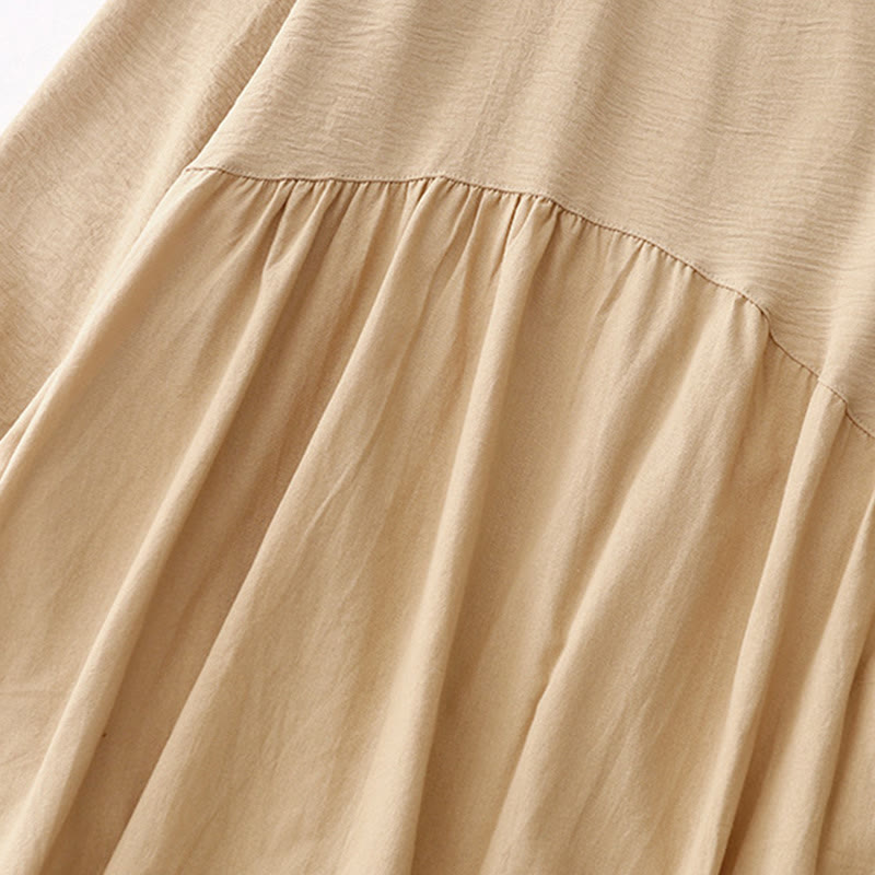 Robe midi en coton et lin à manches longues et revers uni avec poches Buddha Stones Spring - image 14