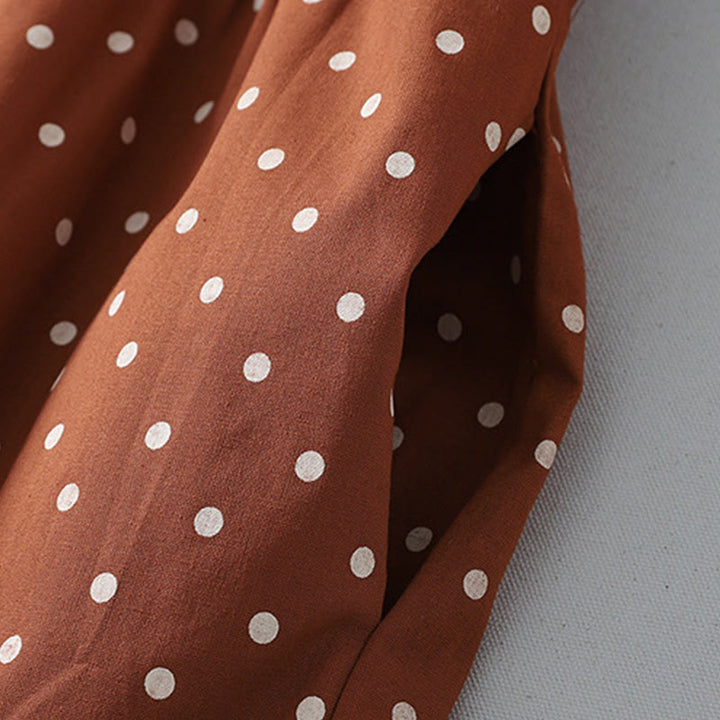 Robe mi-longue en coton et lin à volants et manches longues avec poches et motif à pois Buddha Stones Spring - image 6