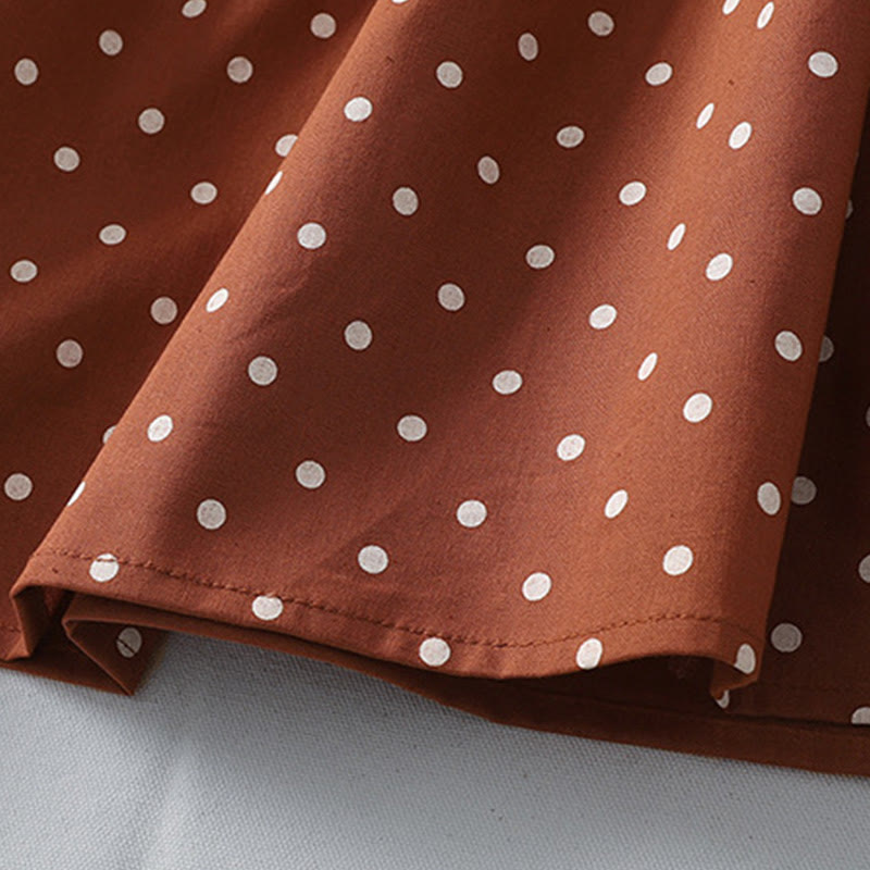 Robe mi-longue en coton et lin à volants et manches longues avec poches et motif à pois Buddha Stones Spring - image 8