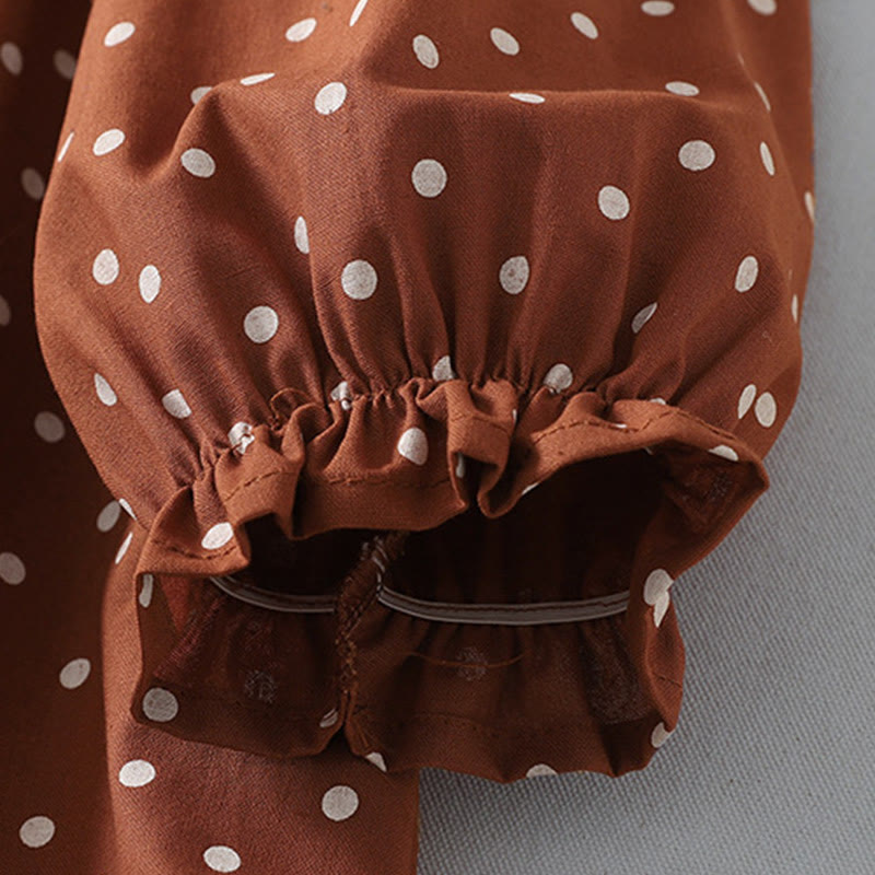 Robe mi-longue en coton et lin à volants et manches longues avec poches et motif à pois Buddha Stones Spring - image 5