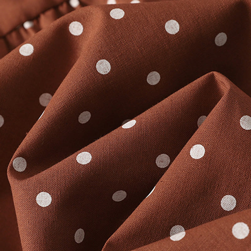 Robe mi-longue en coton et lin à volants et manches longues avec poches et motif à pois Buddha Stones Spring - image 7