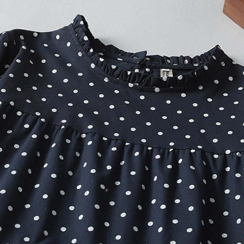 Robe mi-longue en coton et lin à volants et manches longues avec poches et motif à pois Buddha Stones Spring - image 12