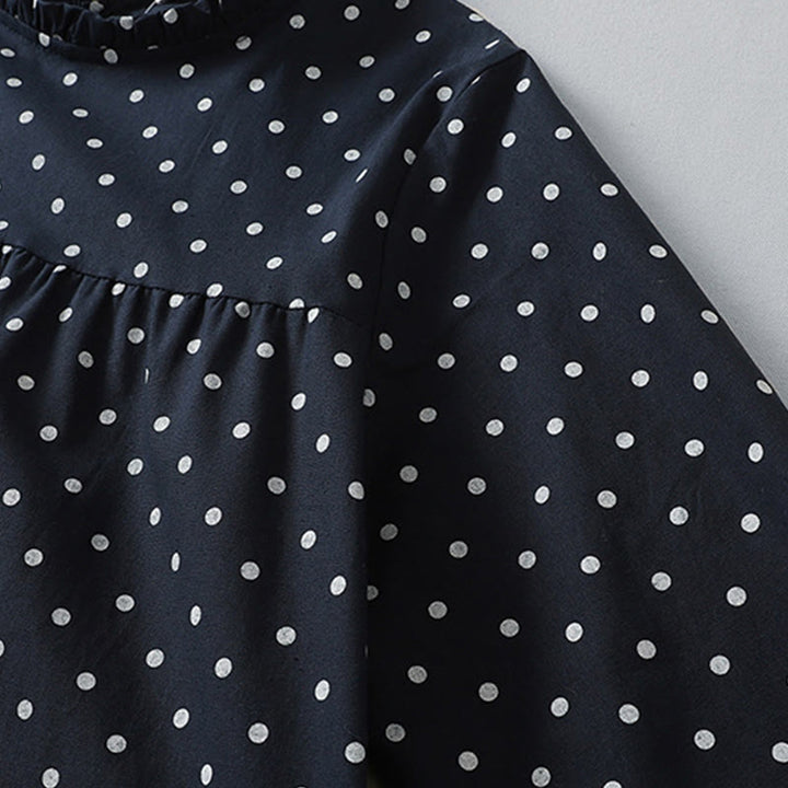 Robe mi-longue en coton et lin à volants et manches longues avec poches et motif à pois Buddha Stones Spring - image 13