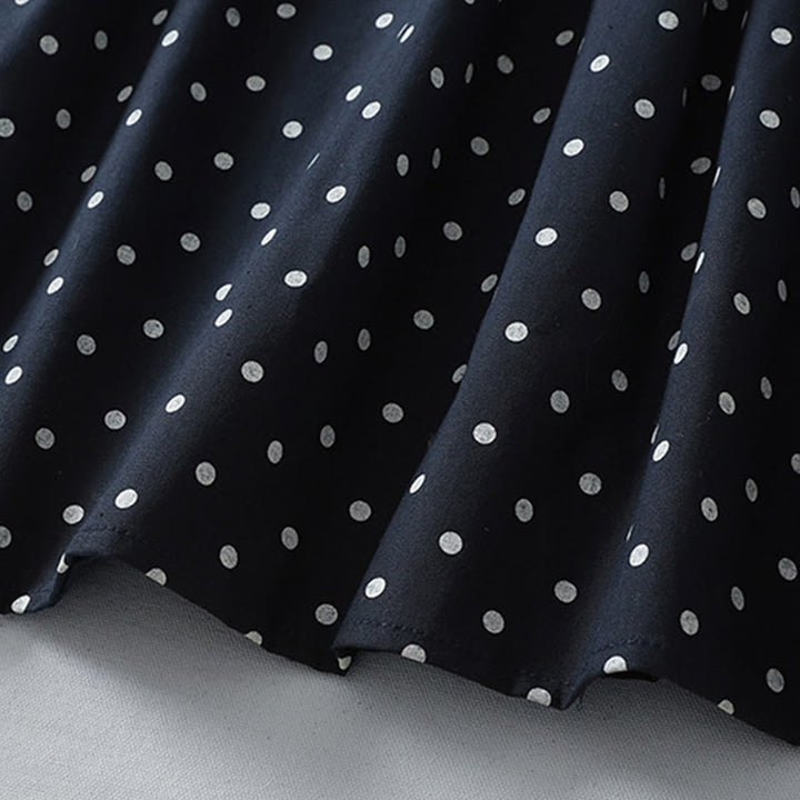 Robe mi-longue en coton et lin à volants et manches longues avec poches et motif à pois Buddha Stones Spring - image 15