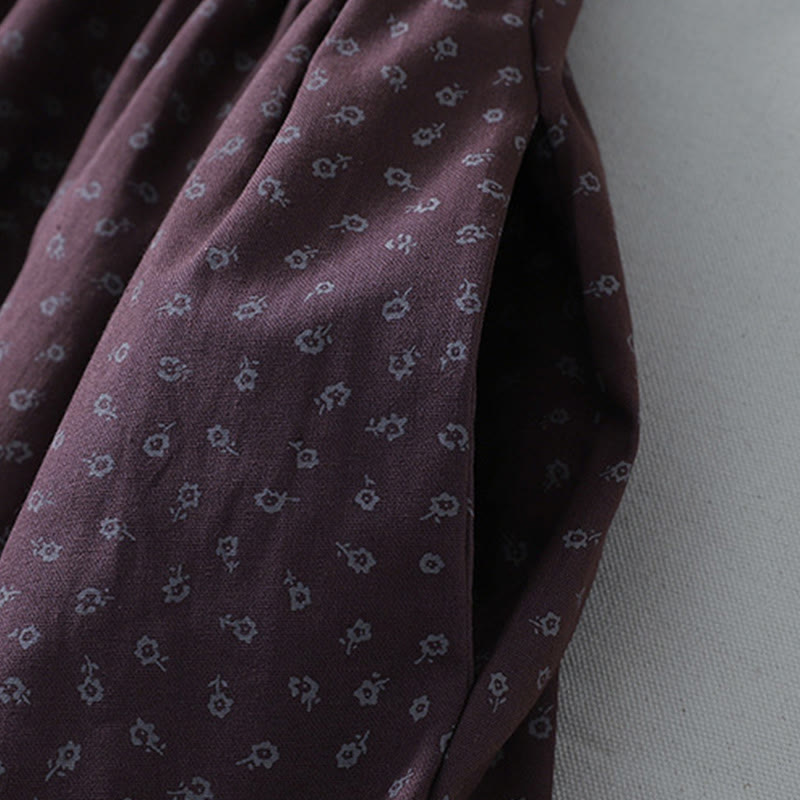 Robe mi-longue à manches longues et poches, en coton et lin, à imprimé floral et plis accordéon, avec Buddha Stones - image 13