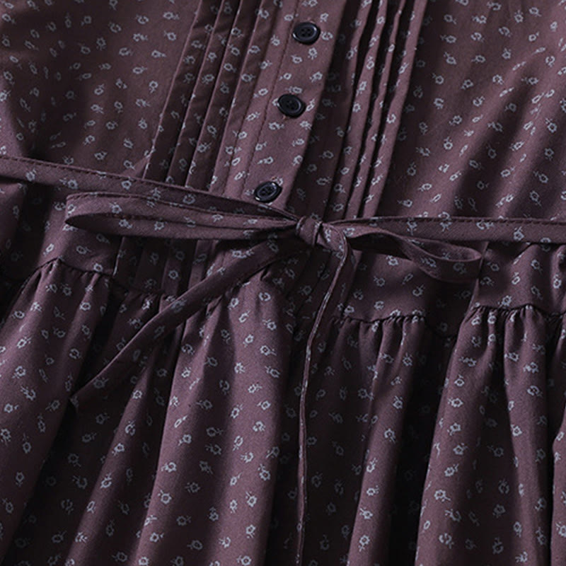 Robe mi-longue à manches longues et poches, en coton et lin, à imprimé floral et plis accordéon, avec Buddha Stones - image 10