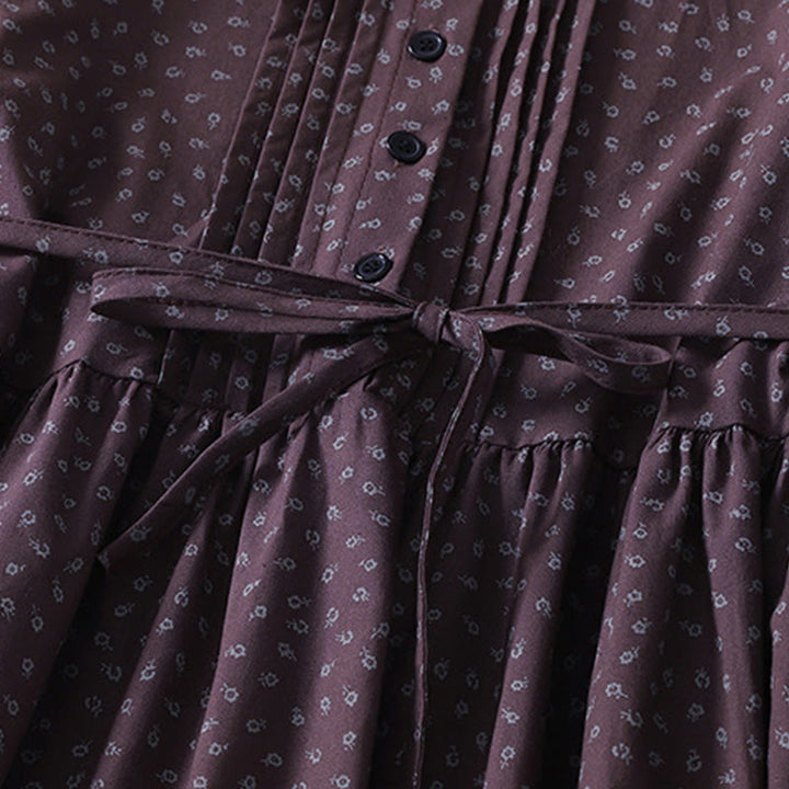 Robe mi-longue à manches longues et poches, en coton et lin, à imprimé floral et plis accordéon, avec Buddha Stones - image 10