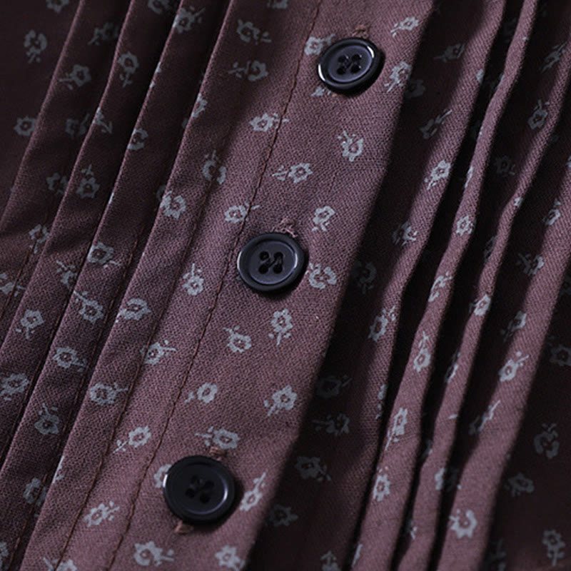 Robe mi-longue à manches longues et poches, en coton et lin, à imprimé floral et plis accordéon, avec Buddha Stones - image 12