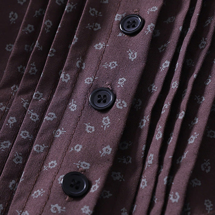 Robe mi-longue à manches longues et poches, en coton et lin, à imprimé floral et plis accordéon, avec Buddha Stones - image 12