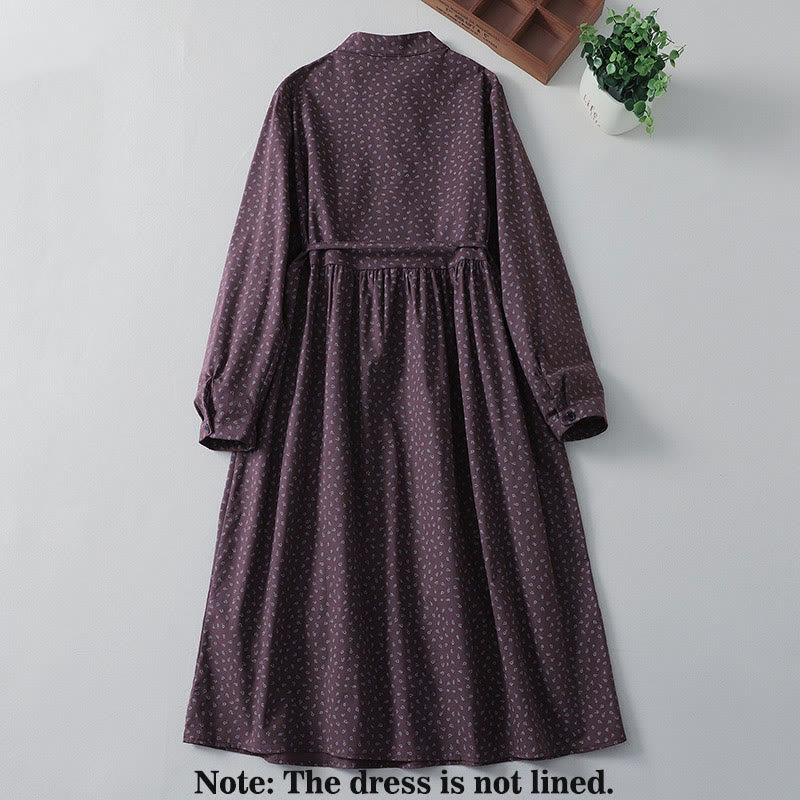 Robe mi-longue à manches longues et poches, en coton et lin, à imprimé floral et plis accordéon, avec Buddha Stones - image 8