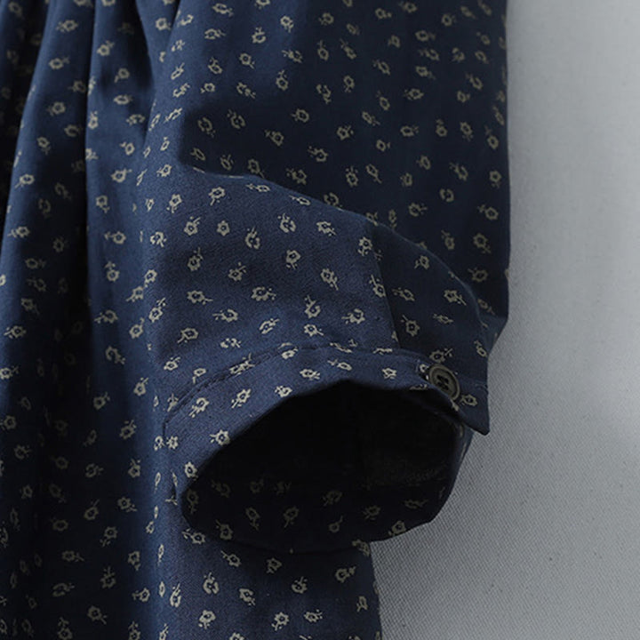 Robe mi-longue à manches longues et poches, en coton et lin, à imprimé floral et plis accordéon, avec Buddha Stones - image 4