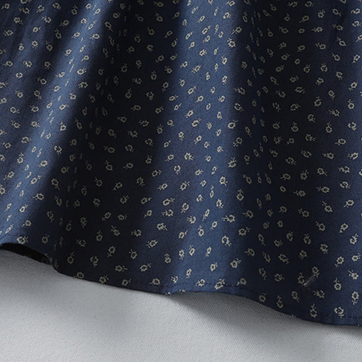 Robe mi-longue à manches longues et poches, en coton et lin, à imprimé floral et plis accordéon, avec Buddha Stones - image 5