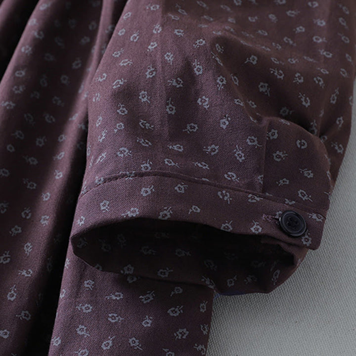 Robe mi-longue à manches longues et poches, en coton et lin, à imprimé floral et plis accordéon, avec Buddha Stones - image 12