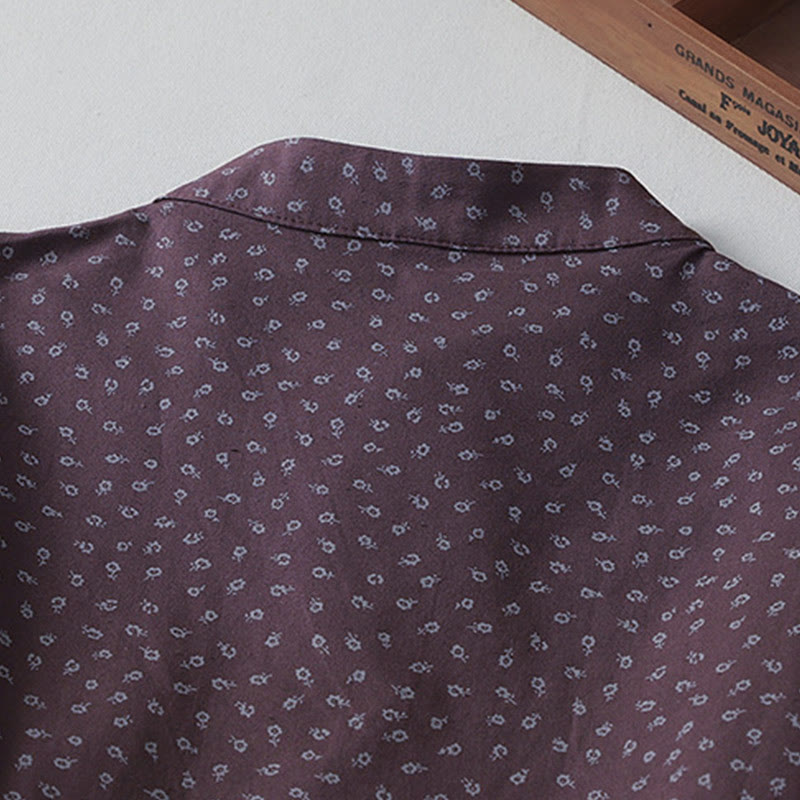 Robe mi-longue à manches longues et poches, en coton et lin, à imprimé floral et plis accordéon, avec Buddha Stones - image 9