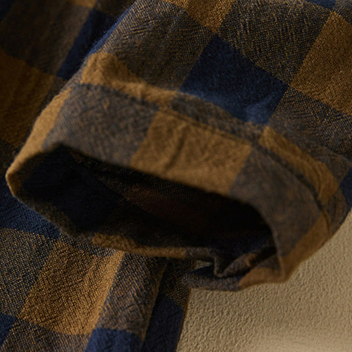 Robe mi-longue à carreaux contrastés et boutons en coton et lin, manches longues, avec poches - image 9