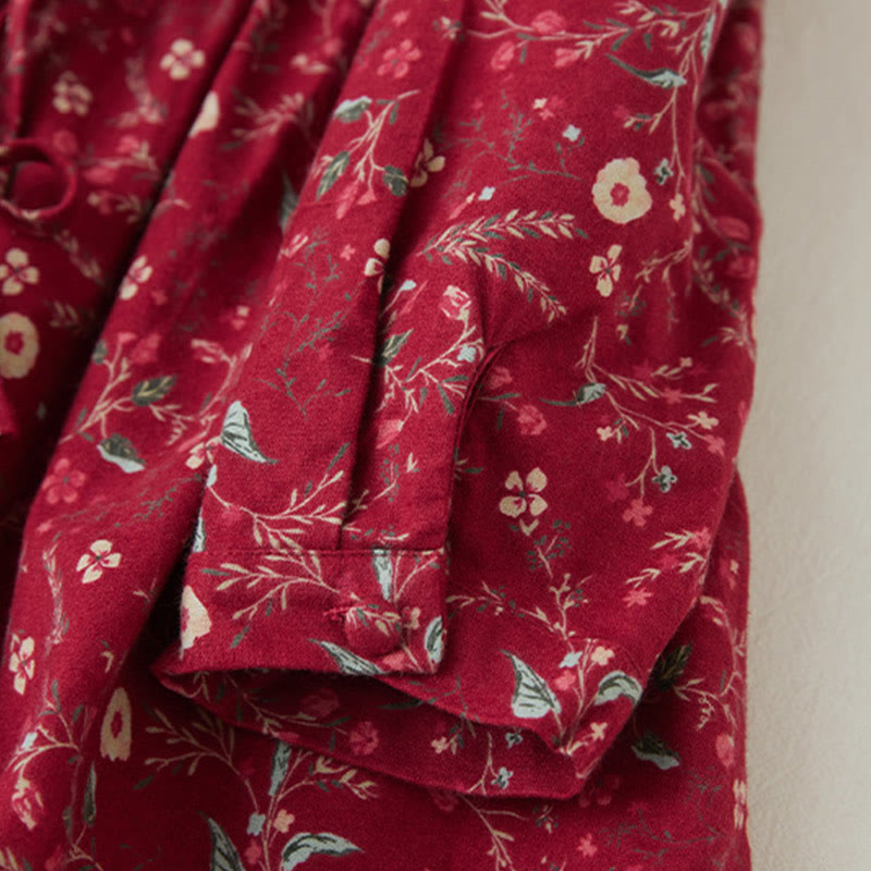 Robe mi-longue en coton et lin à manches longues et imprimé ethnique Buddha Stones, motif floral à lacets - image 15