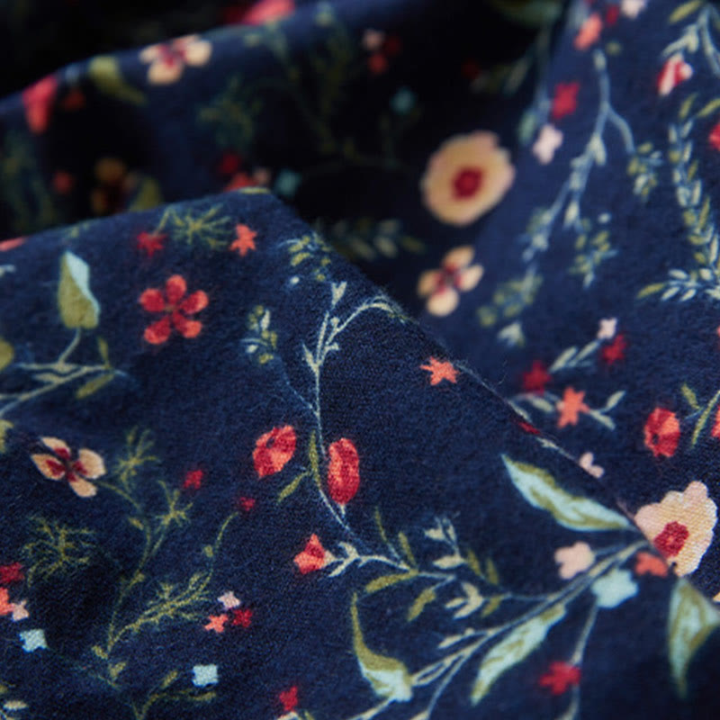 Robe mi-longue en coton et lin à manches longues et imprimé ethnique Buddha Stones, motif floral à lacets - image 6