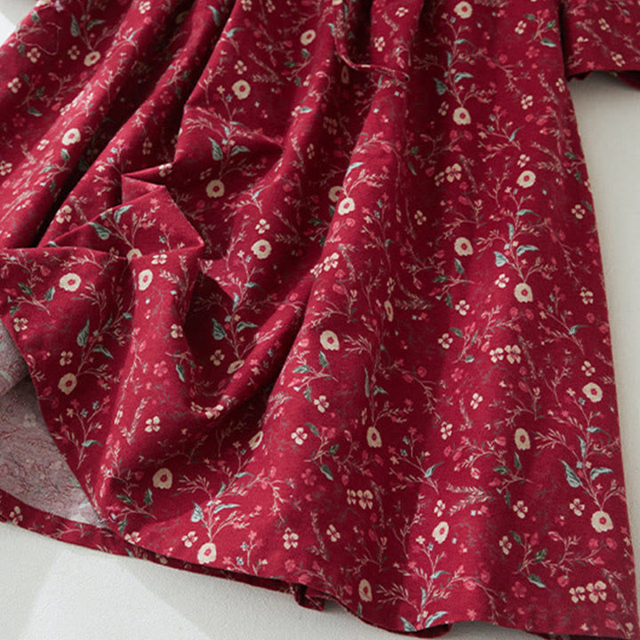 Robe mi-longue en coton et lin à manches longues et imprimé ethnique Buddha Stones, motif floral à lacets - image 17