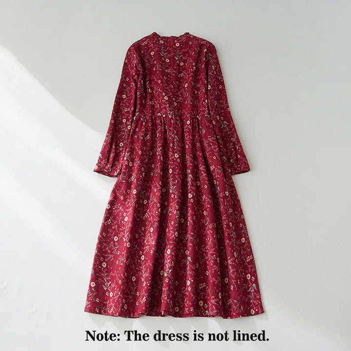 Robe mi-longue en coton et lin à manches longues et imprimé ethnique Buddha Stones, motif floral à lacets - image 9