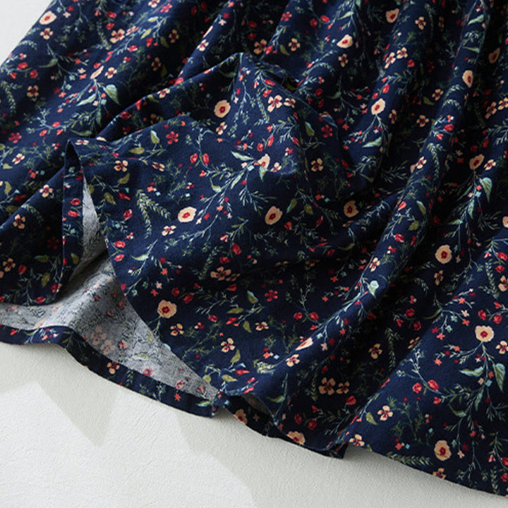 Robe mi-longue en coton et lin à manches longues et imprimé ethnique Buddha Stones, motif floral à lacets - image 7