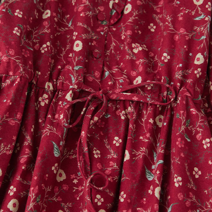 Robe mi-longue en coton et lin à manches longues et imprimé ethnique Buddha Stones, motif floral à lacets - image 14