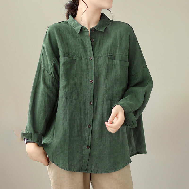 Chemise décontractée à manches longues en coton et lin pour femme avec Buddha Stones - image 2
