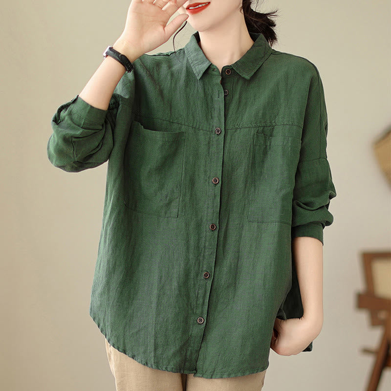 Chemise décontractée à manches longues en coton et lin pour femme avec Buddha Stones - image 6
