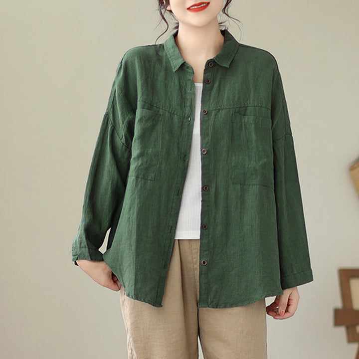 Chemise décontractée à manches longues en coton et lin pour femme avec Buddha Stones - image 2