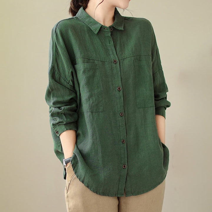 Chemise décontractée à manches longues en coton et lin pour femme avec Buddha Stones - image 5