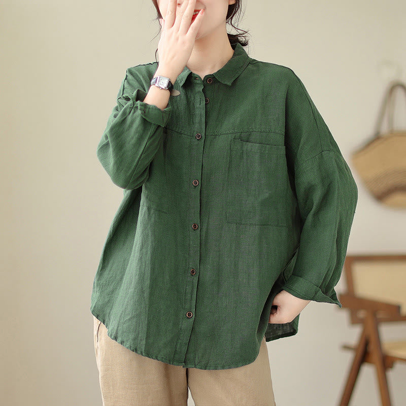 Chemise décontractée à manches longues en coton et lin pour femme avec Buddha Stones - Vert de mer - US14，UK/AU18，EU46 (2XL) - image 1