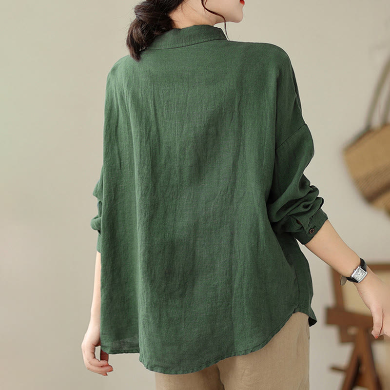 Chemise décontractée à manches longues en coton et lin pour femme avec Buddha Stones - image 4