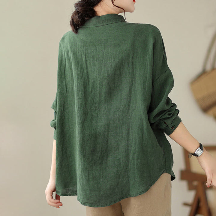 Chemise décontractée à manches longues en coton et lin pour femme avec Buddha Stones - image 4