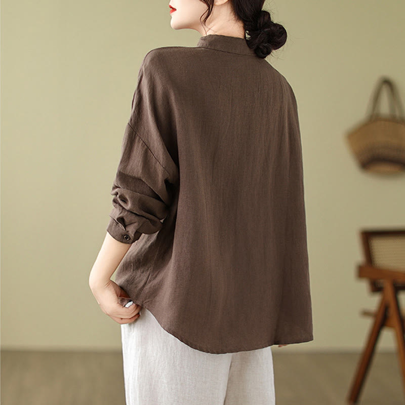 Chemise décontractée à manches longues en coton et lin pour femme avec Buddha Stones - image 13