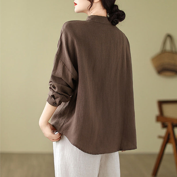 Chemise décontractée à manches longues en coton et lin pour femme avec Buddha Stones - image 13