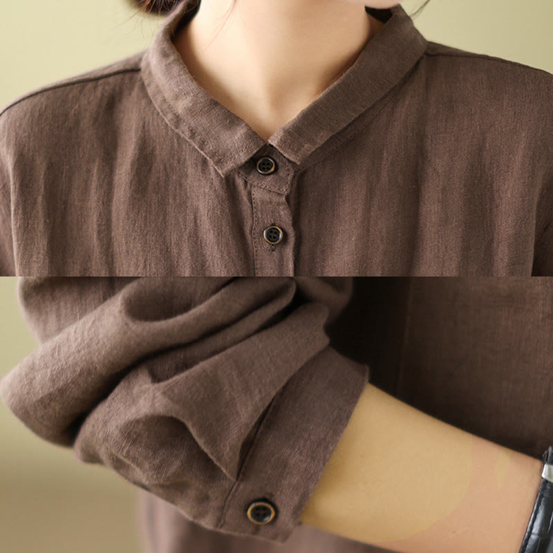 Chemise décontractée à manches longues en coton et lin pour femme avec Buddha Stones - image 14