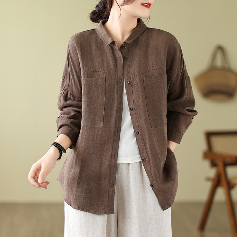 Chemise décontractée à manches longues en coton et lin pour femme avec Buddha Stones - image 9