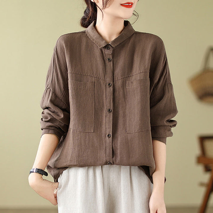 Chemise décontractée à manches longues en coton et lin pour femme avec Buddha Stones - image 11