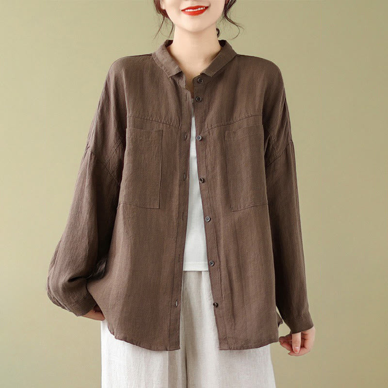 Chemise décontractée à manches longues en coton et lin pour femme avec Buddha Stones - image 9