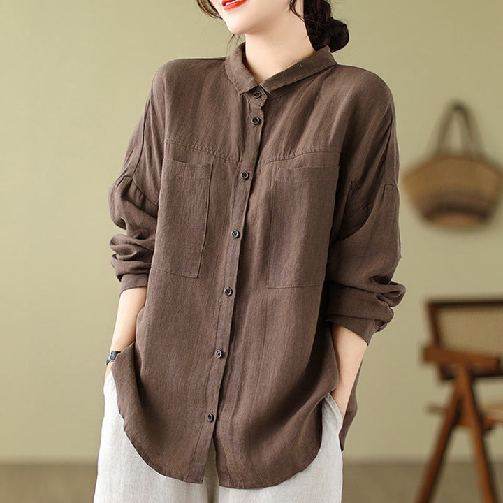 Chemise décontractée à manches longues en coton et lin pour femme avec Buddha Stones - image 12