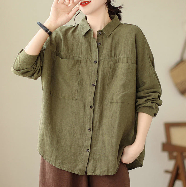 Chemise décontractée à manches longues en coton et lin pour femme avec Buddha Stones - image 21