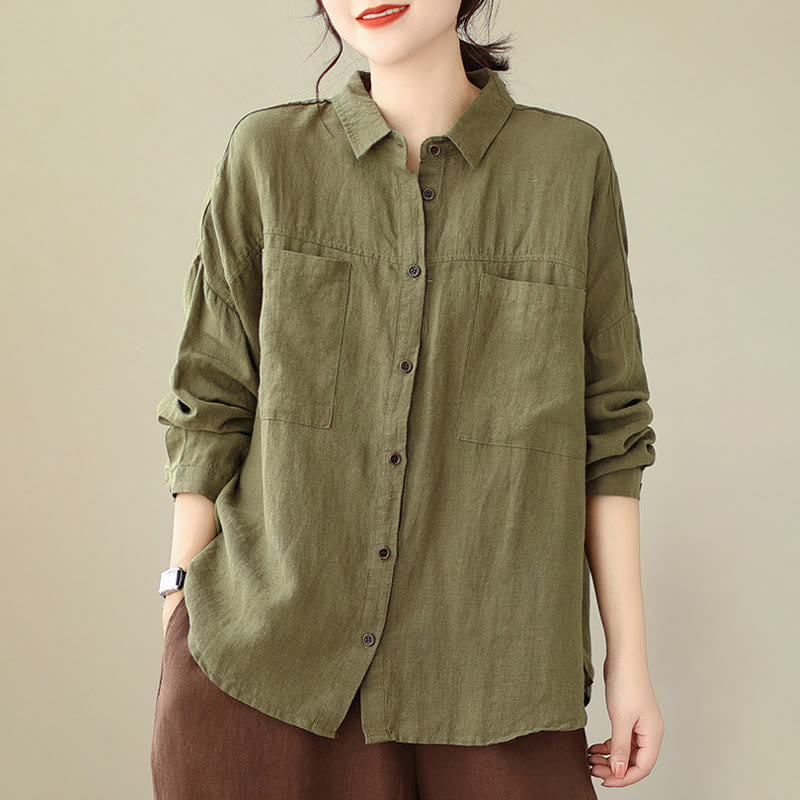 Chemise décontractée à manches longues en coton et lin pour femme avec Buddha Stones - image 18