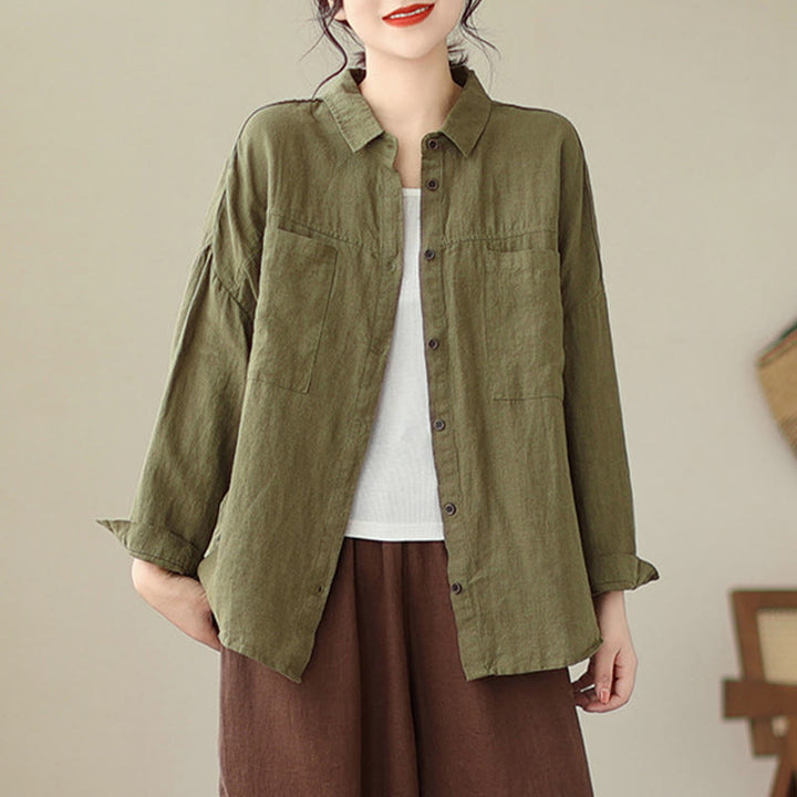 Chemise décontractée à manches longues en coton et lin pour femme avec Buddha Stones - image 18