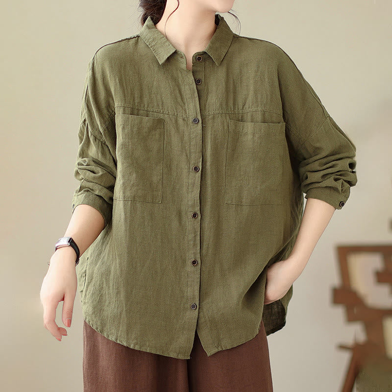 Chemise décontractée à manches longues en coton et lin pour femme avec Buddha Stones - image 22