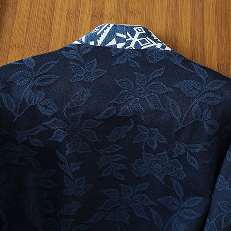 Chemise décontractée en coton et lin pour femme, motif jacquard et boutons grenouille , Buddha Stones - image 6