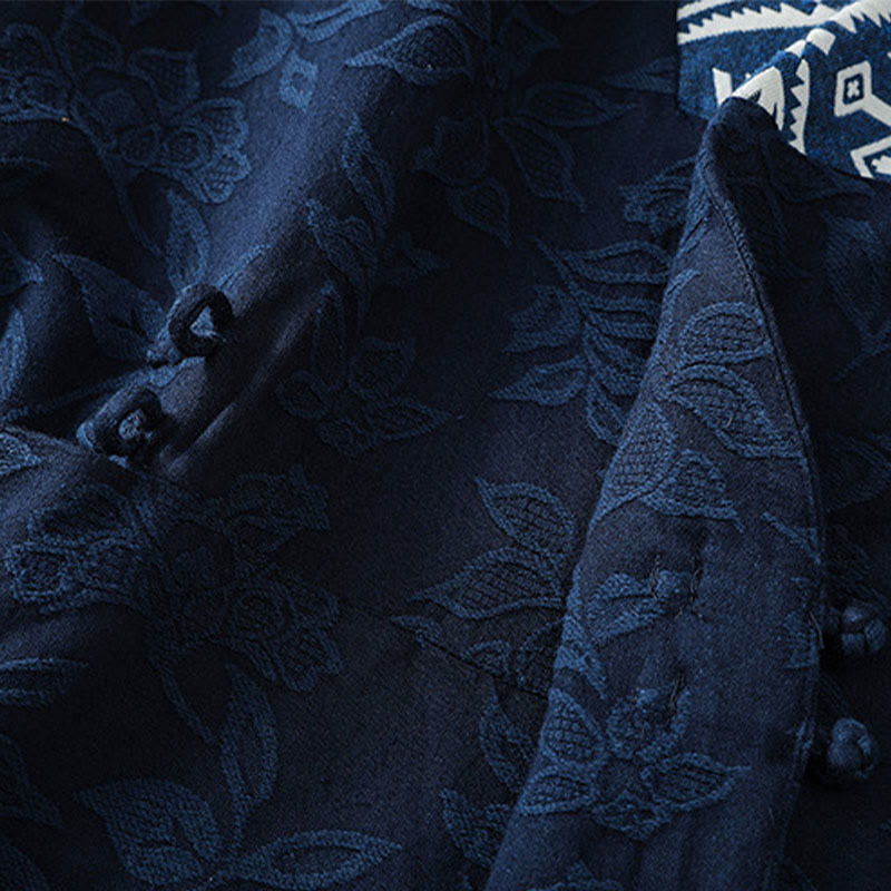 Chemise décontractée en coton et lin pour femme, motif jacquard et boutons grenouille , Buddha Stones - image 10