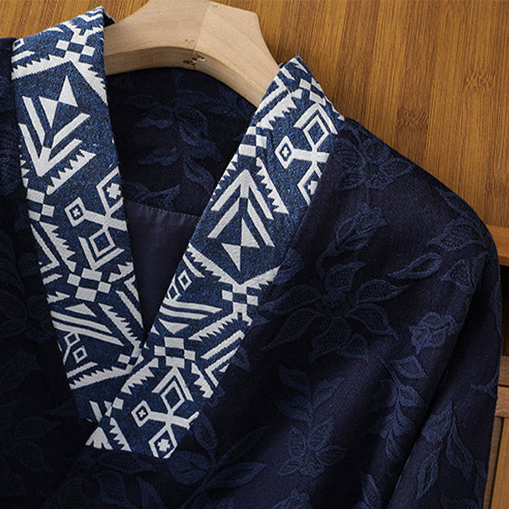 Chemise décontractée en coton et lin pour femme, motif jacquard et boutons grenouille , Buddha Stones - image 3